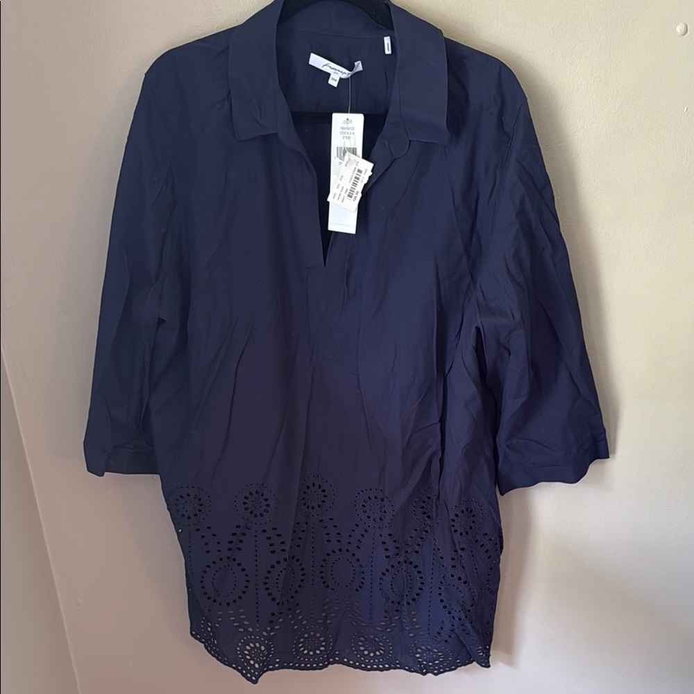 Foxcroft Navy Blue Eyelet Blouse